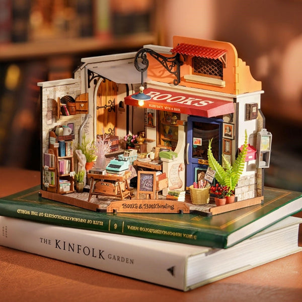 image displaying its open layout design of Corner Bookstore DIY Miniature House kit