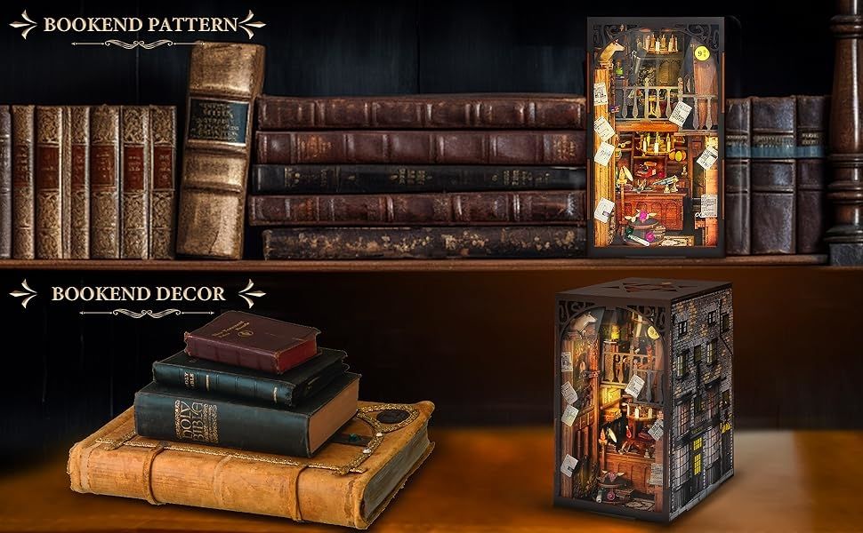 Magic Wand Shop Book Nook Kit, a miniature bookend inspired by Harry Potter. perfect for DIY lovers, dollhouse collectors, bookshelf insert decor, A great DIY 3d puzzle project for magic world fans.