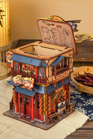 chinese hot pot restaurant inspired 3d wooden puzzle diy miniature crafts