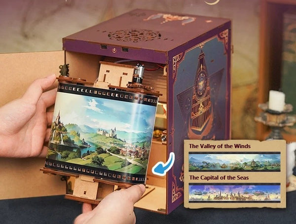 image displaying a motion film is putting in Magical Journey Train Cabin DIY Book Nook Kit