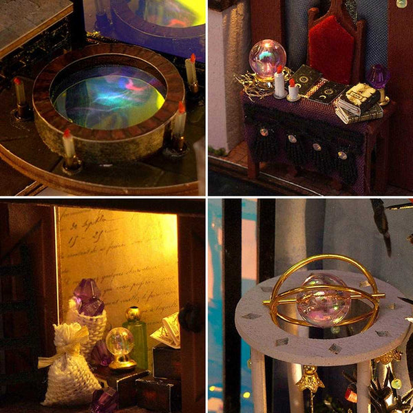 Magic Spell Street DIY Book Nook Kit, a miniature bookend inspired by diagon alley in Harry Potter. perfect for DIY lovers, dollhouse collectors, bookshelf insert decor, A great DIY project for magic world fans.