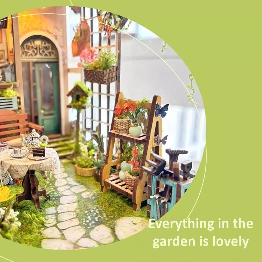 Sylvia Garden DIY Book Nook Kit | 3D Wooden Puzzle Bookend | Bookshelf Decor Diorama | Miniature House Book Stand