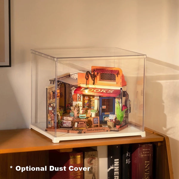image displaying a Corner Bookstore DIY Miniature House kit in the dust cover