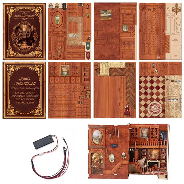 Grimm Cottage DIY Wooden Book Nook | Shelf Insert Decor | 3D Wooden Puzzles Bookend | Miniature Book Stand