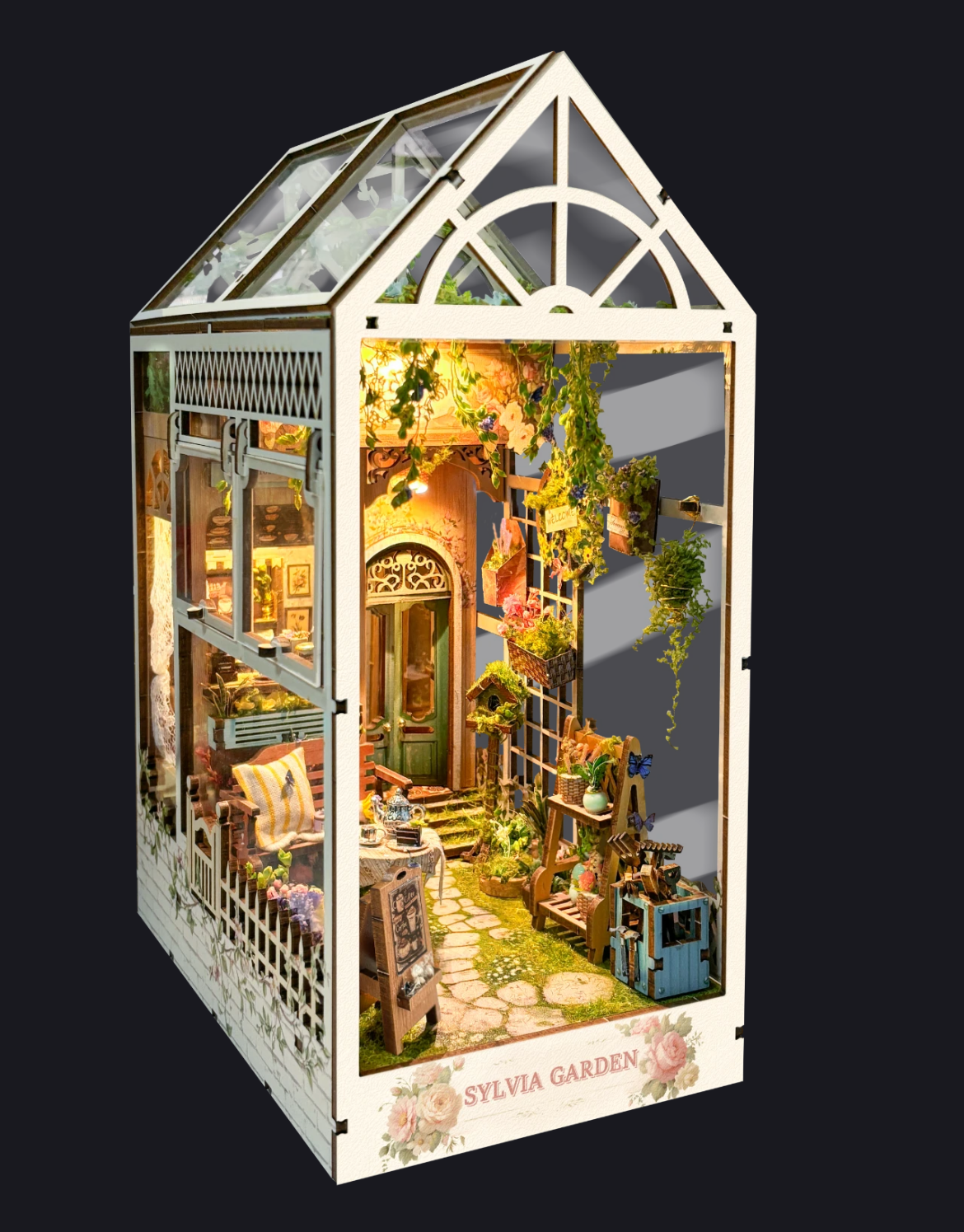 Sylvia Garden DIY Book Nook Kit | 3D Wooden Puzzle Bookend | Bookshelf Decor Diorama | Miniature House Book Stand
