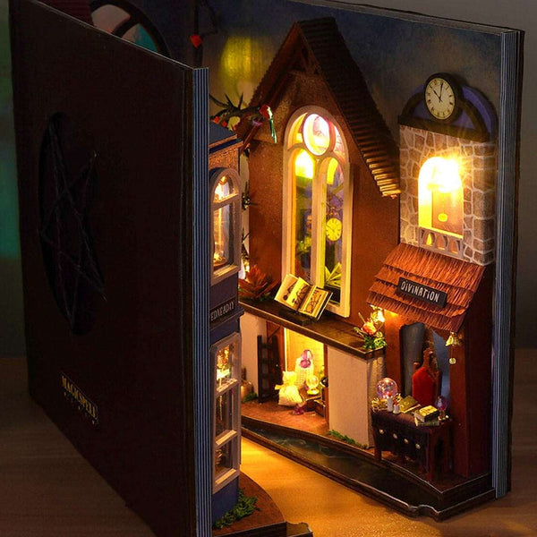 Magic Spell Street DIY Book Nook Kit, a miniature bookend inspired by diagon alley in Harry Potter. perfect for DIY lovers, dollhouse collectors, bookshelf insert decor, A great DIY project for magic world fans.