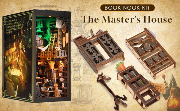 The Master's House DIY Book Nook Kit, a magic college series miniature crafts inspired by Harry Potter, with abundant scenes, snap-in design, dust cover, perfect for bookend lovers, model building lovers, dollhouse collectors, bookshelf insert decor. A great DIY project for wizarding world lovers.
