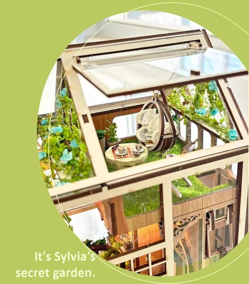Sylvia Garden DIY Book Nook Kit | 3D Wooden Puzzle Bookend | Bookshelf Decor Diorama | Miniature House Book Stand
