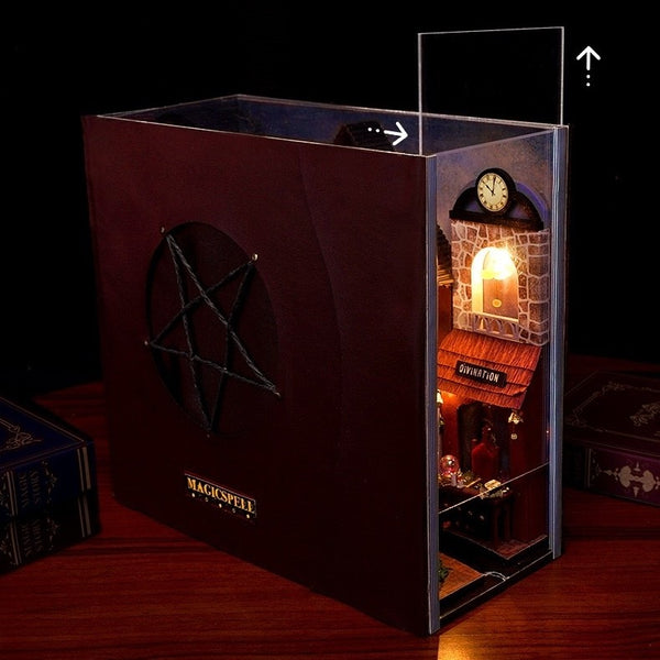 Magic Spell Street DIY Book Nook Kit, a miniature bookend inspired by diagon alley in Harry Potter. perfect for DIY lovers, dollhouse collectors, bookshelf insert decor, A great DIY project for magic world fans.