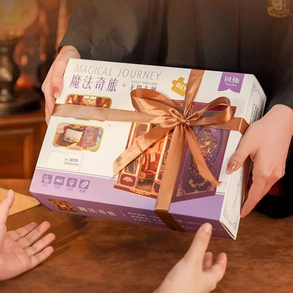 image displaying gift packing of Magical Journey Train Cabin DIY Book Nook Kit