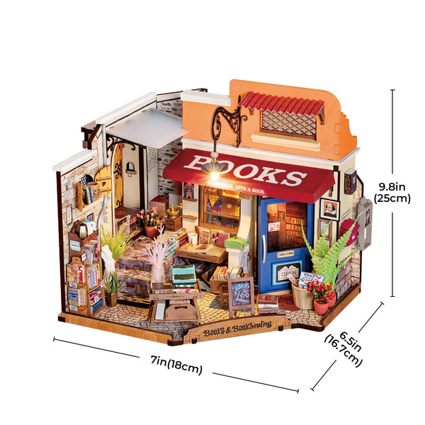 dimensions of Corner Bookstore DIY Miniature House kit